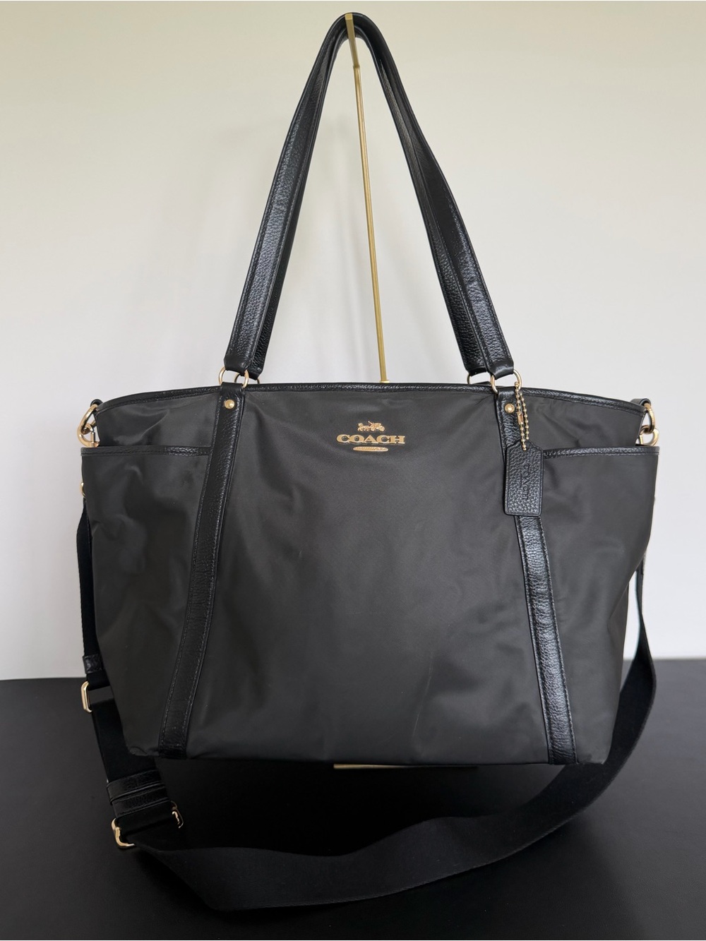 Coach C4072 Black Nylon Leather Diaper Bag Tote Crossbody Changing Pad